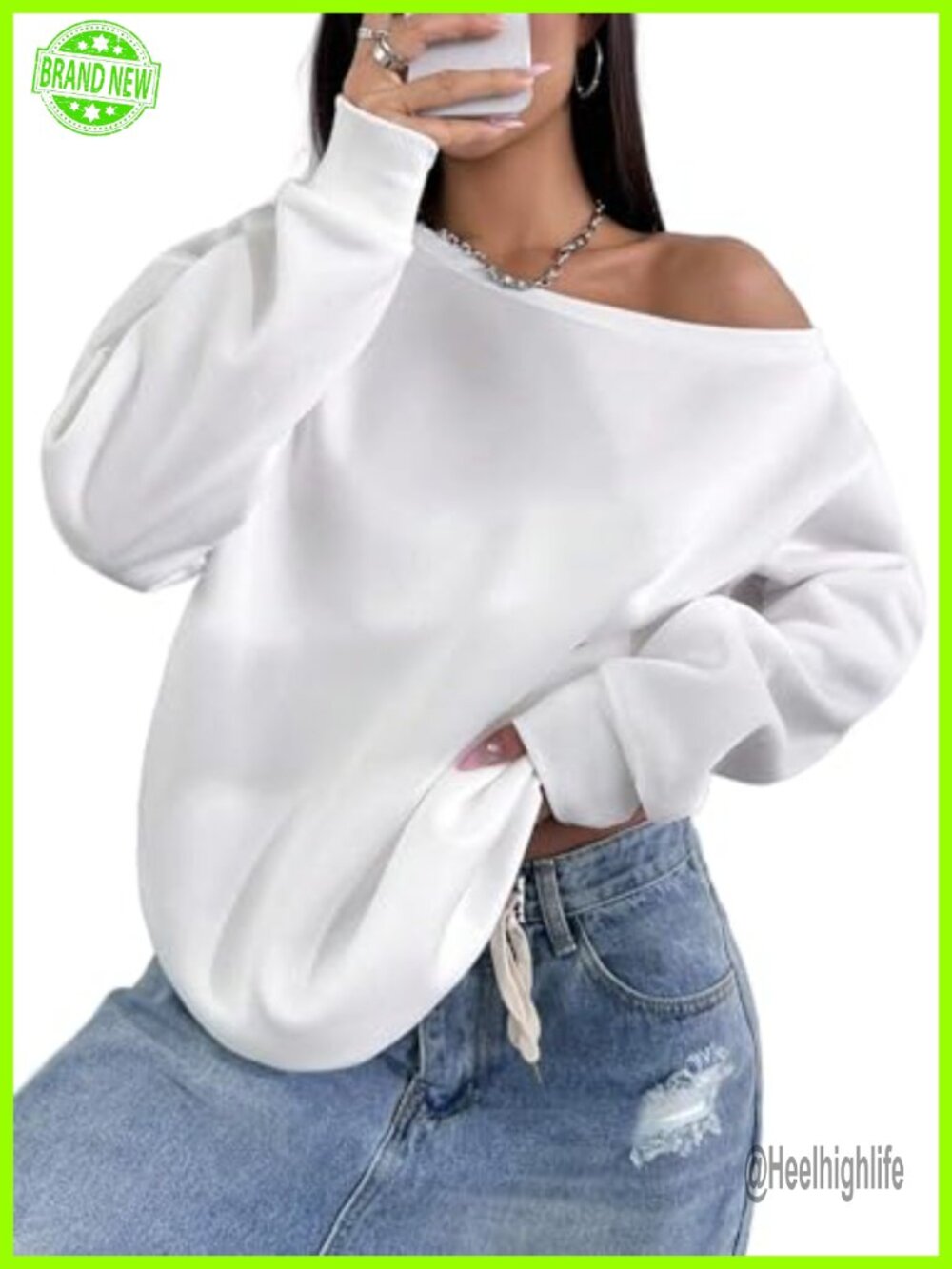 Oversized Off Shoulder Sweatshirt Drop Shoulder Long Sleeve Pullover Top